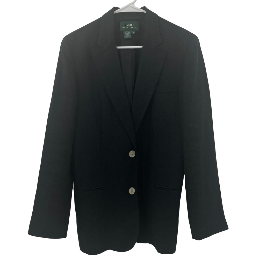 Lauren Ralph Lauren Women's Charcoal Gray 100% Linen Blazer Size 12 - Picture 2 of 11